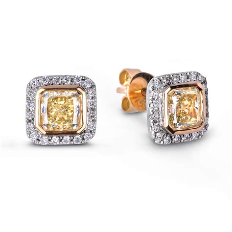 Fancy Yellow Halo Diamond Earrings in 18k Yellow & White Gold | Lugaro