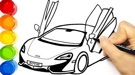 How to draw and color a sports car McLaren 570S Supercar Drawing and ...