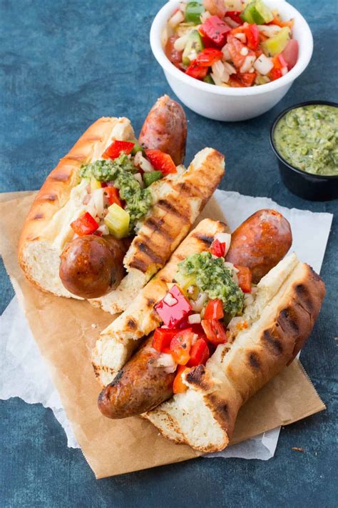 Choripan Argentina - Grilled Chorizo with Chimichurri and Salsa Criolla ...