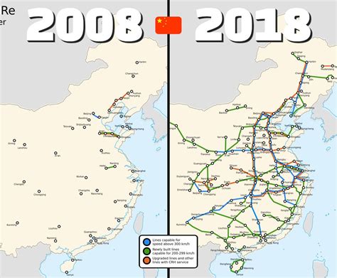 Development of China's High-Speed railway network from 2008 and 2018 : r/Sino