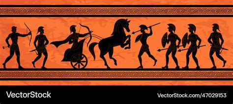 Mythology battle greek ornament ancient mural Vector Image