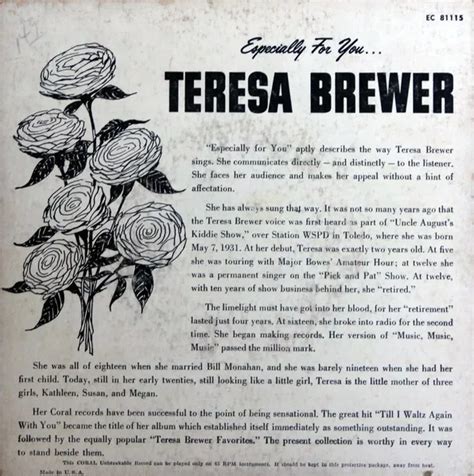 TERESA BREWER &ESPECIALLY For You" US 1950s CORAL EC 81115 TEEN Pop 7" EP 1955 EUR 9,99 ...