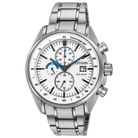 CITIZEN MEN'S WHITE DIAL CHRONOGRAPH STAINLESS STEEL BRACELET WATCH