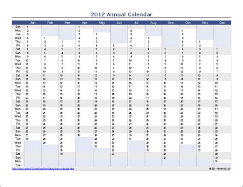 Printable Yearly Calendar Template