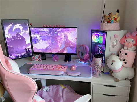 aesthetic pink pc setup in 2022 | Gaming room setup, Video game room ...