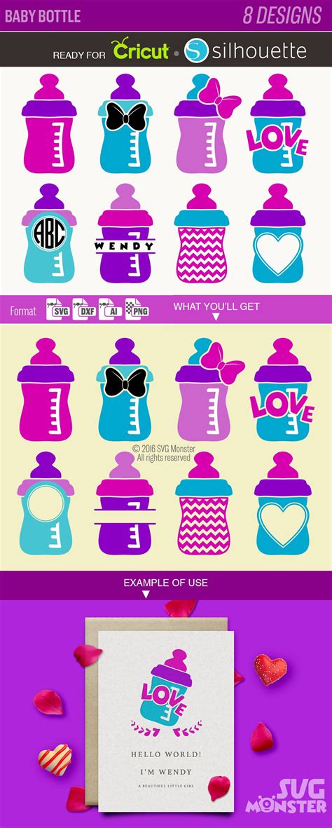 Baby Bottle SVG Collection - Babybottle - Newborn Clipart - SVG files for Silhouette Cameo Dxf ...