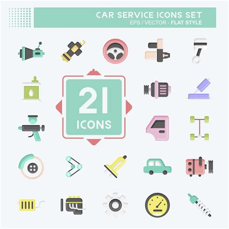 Icon Set Car Service. related to Car Service symbol. Flat Style. repairing. engine. simple ...