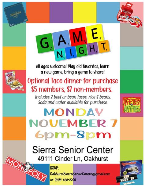 Sierra Senior Center Game Night! | Sierra News Online