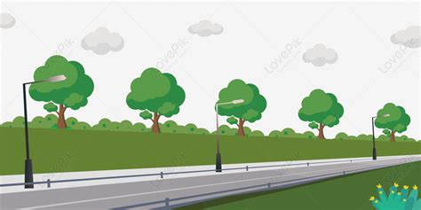 Cartoon Road Vector, Tree, Street, Cloud PNG Transparent Background And Clipart Image For Free ...