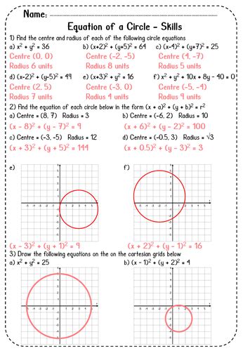 Circle Graphs - Equations of a Circle Skills Worksheet | Teaching Resources