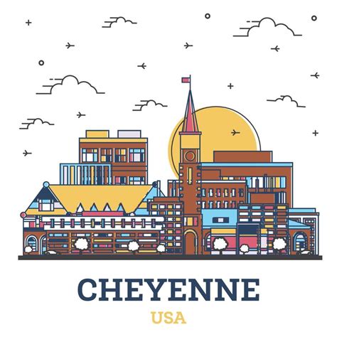 Outline Cheyenne Wyoming USA City Skyline with Color Buildings Isolated on White. 17649949 ...