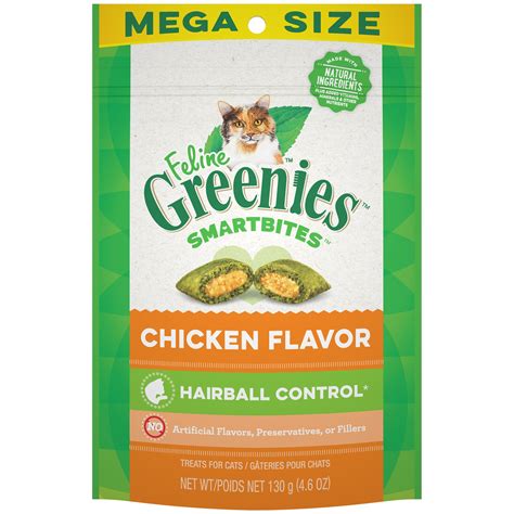 FELINE GREENIES SMARTBITES Hairball Control Crunchy and Soft Natural Cat Treats, Chicken Flavor ...