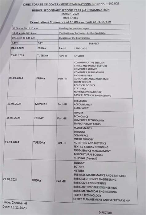 TN 10th,12th Exam Date: Tamil Nadu 10th, 11th, 12th Public Exam Time Table 2024 released ...