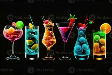 Set of various cocktails on a black background. 23818343 Stock Photo at Vecteezy