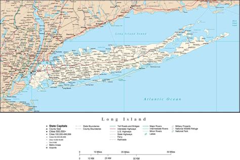 Long Island NY Map with State Boundaries