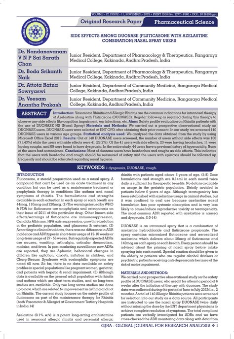 (PDF) SIDE EFFECTS AMONG DUONASE (FLUTICASONE WITH AZELASTINE COMBINATION) NASAL SPRAY USERS ...