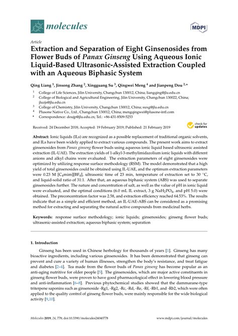 (PDF) Extraction and Separation of Eight Ginsenosides from Flower Buds ...