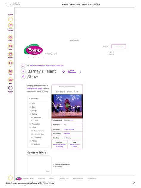 Barney's Talent Show - Barney Wiki - Fandom | PDF | Fandom