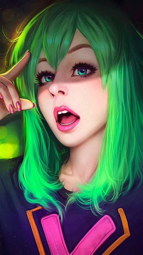 Green hair | Anime art girl, Digital art girl, Art girl