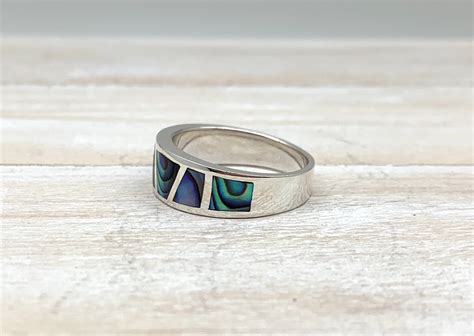 Abalone Silver Ring / Abalone Inlay Silver Band / Abalone | Etsy