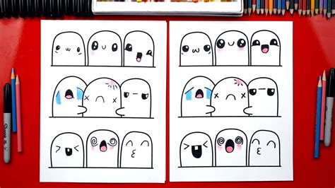 How To Draw 9 Different Kawaii Faces - Art For Kids Hub