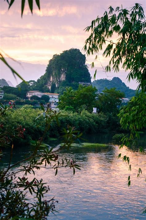 Sunset Scene in Guilin, China, with Stunning Rock Formation Stock Image ...