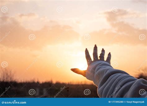 Photo of a Female Hand Reaching Amazing Sunset, Beautiful Nature Stock ...