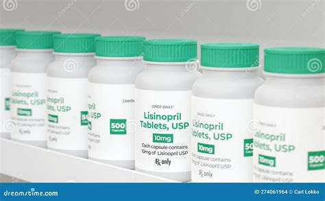 Lisinopril Oral Tablet Bottles on Pharmacy Shelf. High Blood Pressure ...