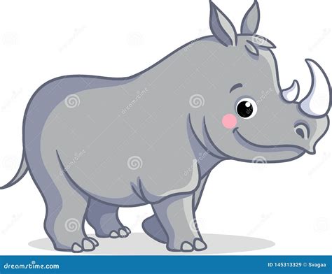 The Little Rhino Is Standing On A White Background. Vector Illustration ...