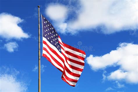Waving American Flag Blue Sky America Holiday Flying Windy Pride Symbol Red White Blue Clear ...