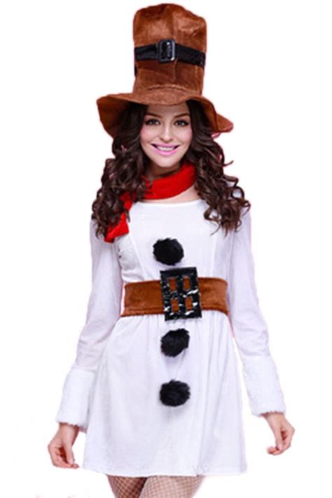 White Funny Womens Long Sleeve Dress Christmas Snowman Costume ...