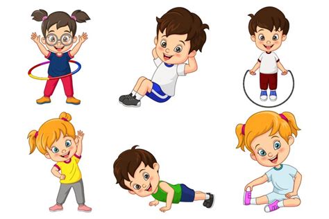 Cartoon sporty kids clipart set - Children Sports (1473383)