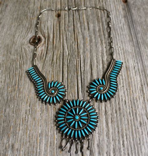 Vintage Zuni Native American Sterling Silver Needlepoint Turquoise Necklace | Silver turquoise ...