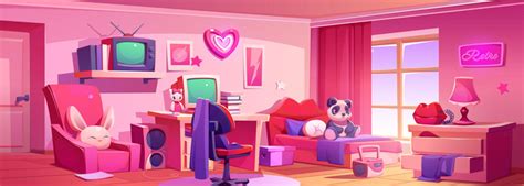 Modern girl teen bedroom interior cartoon Vector Image