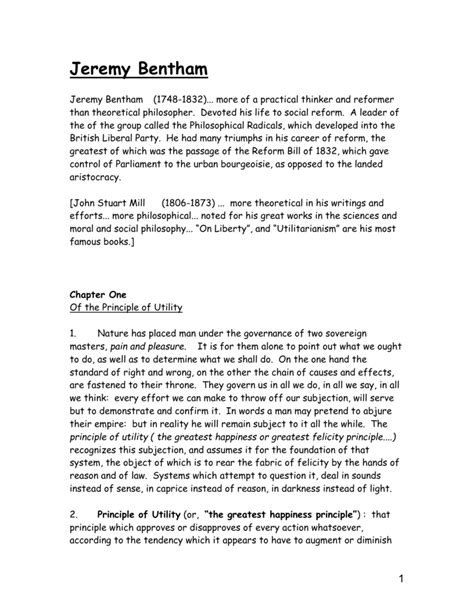 Jeremy Bentham and Utilitarianism