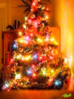 a brightly lit christmas tree in a living room