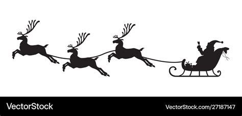 Silhouette santa flying on reindeer sleigh Vector Image