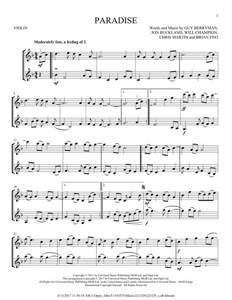 Coldplay "Paradise" Sheet Music Notes | Download Printable PDF Score 89794