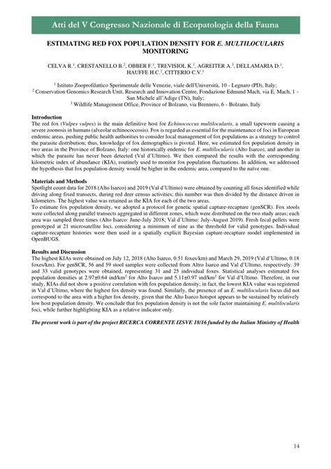 (PDF) Estimating red fox population density for E. multilocularis ...