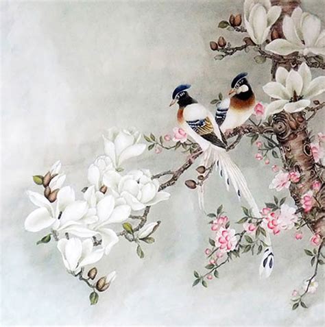 Chinese Magnolia Painting Yulan and bird 2352002, 66cm x 66cm(26〃 x 26〃)