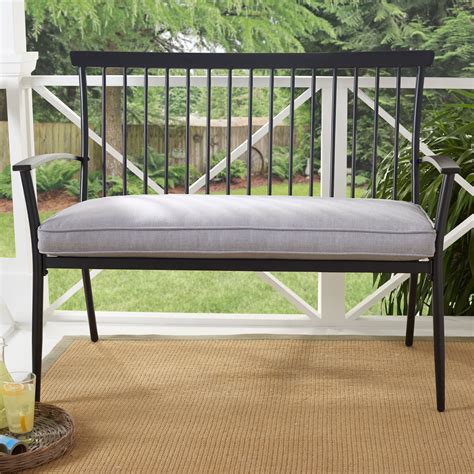 Better Homes & Gardens Shaker Patio Bench - Black with Gray Cushion ...