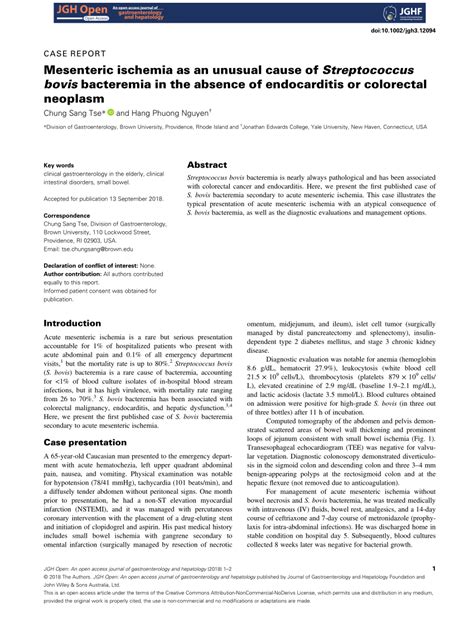 (PDF) Mesenteric ischemia as an unusual cause of Streptococcus bovis ...