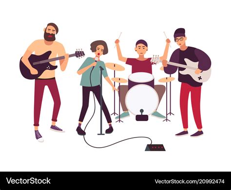 Indie rock music band performing on stage or Vector Image