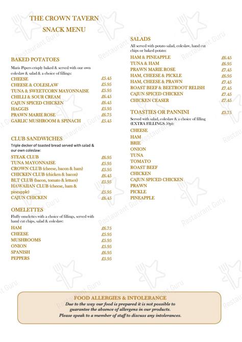 Menu at The Crown Tavern pub & bar, Lanark