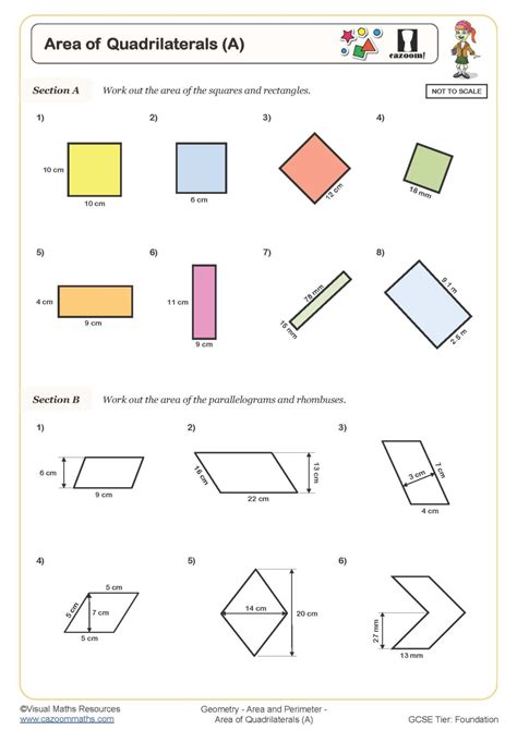 Area of Quadrilaterals (A) Worksheet | Cazoom Maths Worksheets