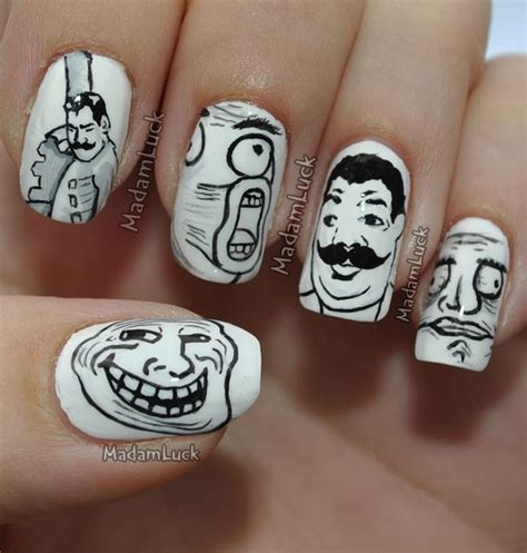 Meme Nail Art, LOVE www.preen.me | Black and white nail designs, White nails, White nail designs