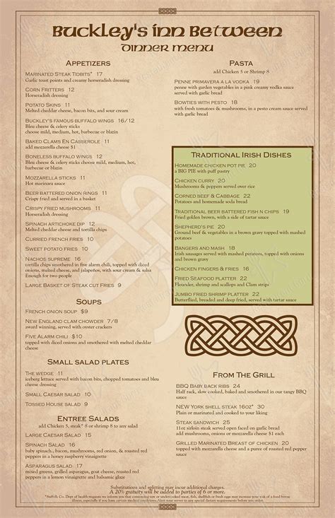 Menu at Buckleys Inn Between pub & bar, Hampton Bays