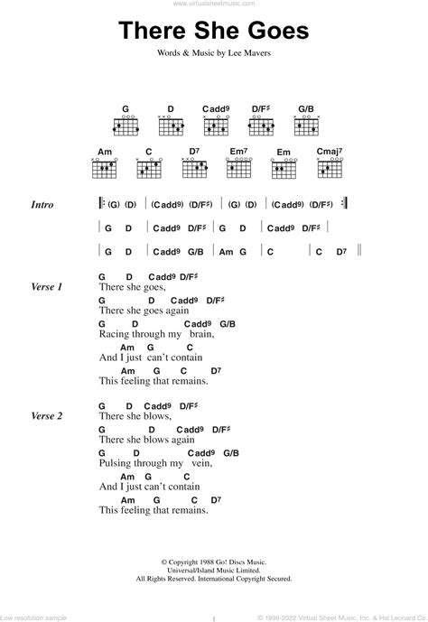 There She Goes sheet music for guitar (chords) (PDF) v2