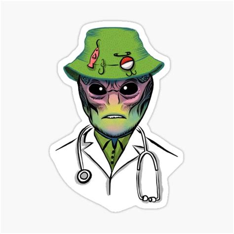 "Resident alien caricature drawing with magnifying glass " Sticker for ...