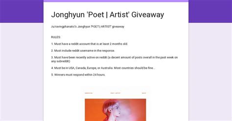 Jonghyun 'POET | ARTIST' Album giveaway. : kpop